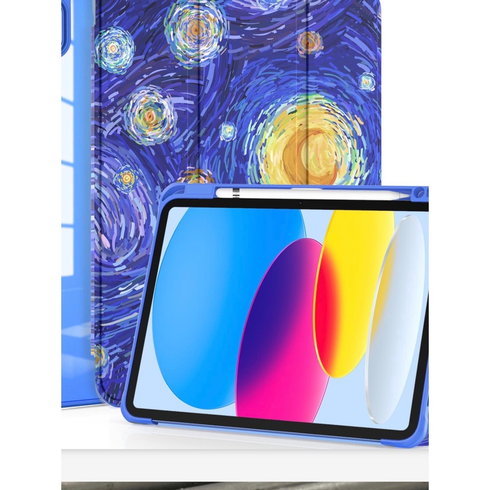 OKP iPad 10th 11thGen Case10.9 11 Inch Starry Night Van Gogh Trifold Stand A2696